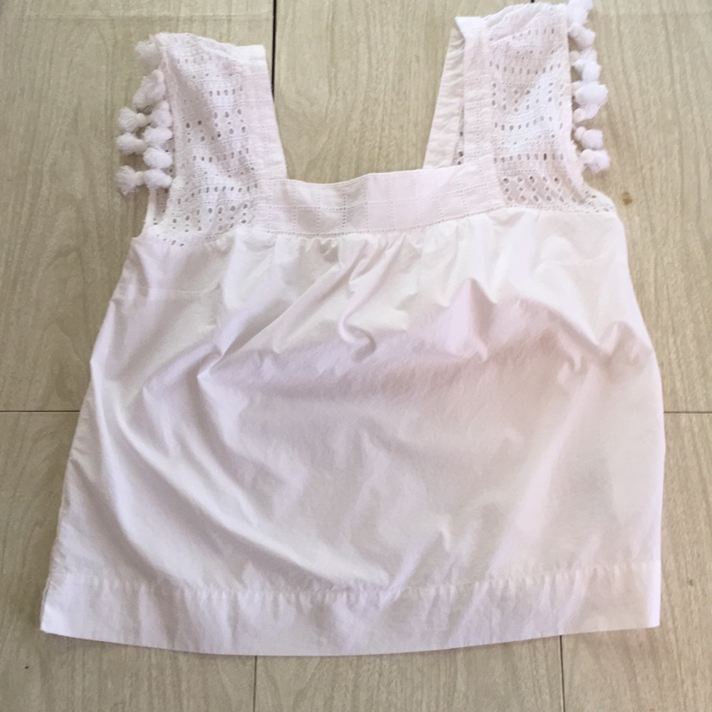 J. Crew white eyelet top with tassel trim sz 8
